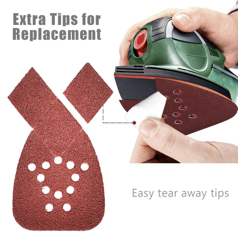 MFBJXC 50PCS Mouse Sander Sandpaper with Extra 2 Tips for Replacement Detail Sander Sanding Pads 12 Holes Hook and Loop Black and Decker Mouse Sander Pads - Image 4